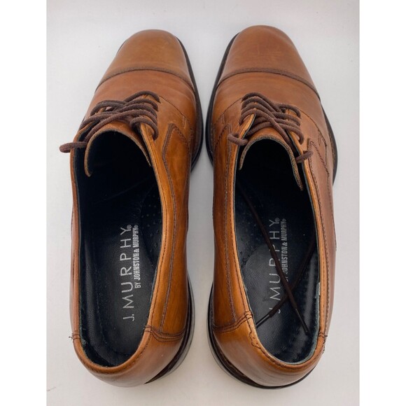 Johnston & Murphy Men\'s 8.5M Brown Leather Melton Cap Toe Oxford Dress Shoes EUC main image 4
